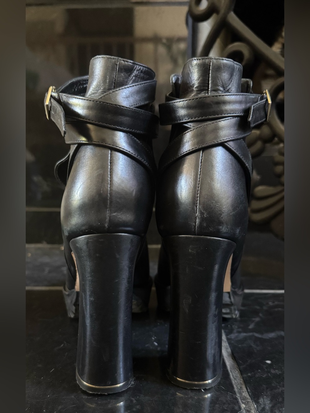 Nicholas Kirkwood Black Leather Ankle Boot with Gold Buckle - Picture 3 of 3